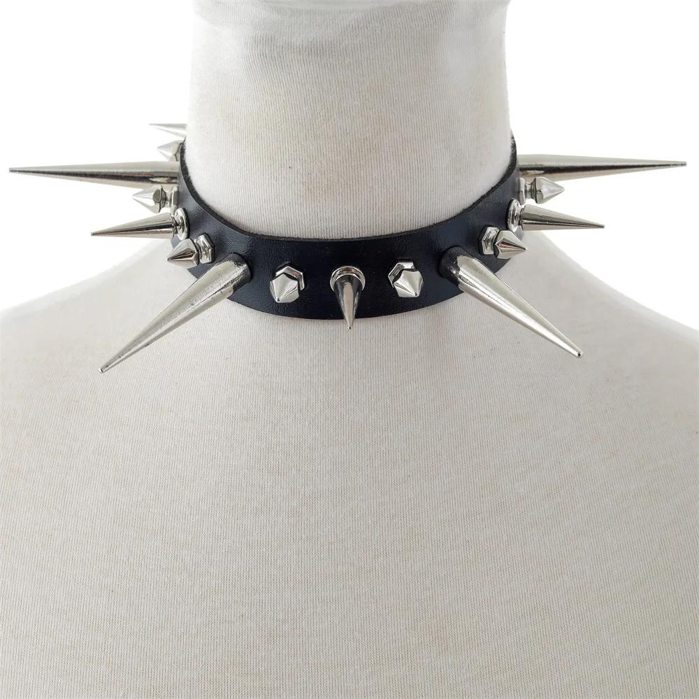 Collier ras du cou Punk en Faux cuir pour femmes et hommes, longs Rivets cloutés, Style gothique, ac