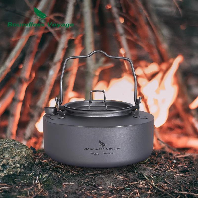 Bouilloire de Camping en titane Voyage sans limites, théière Portable avec poignée pliante, ustensil