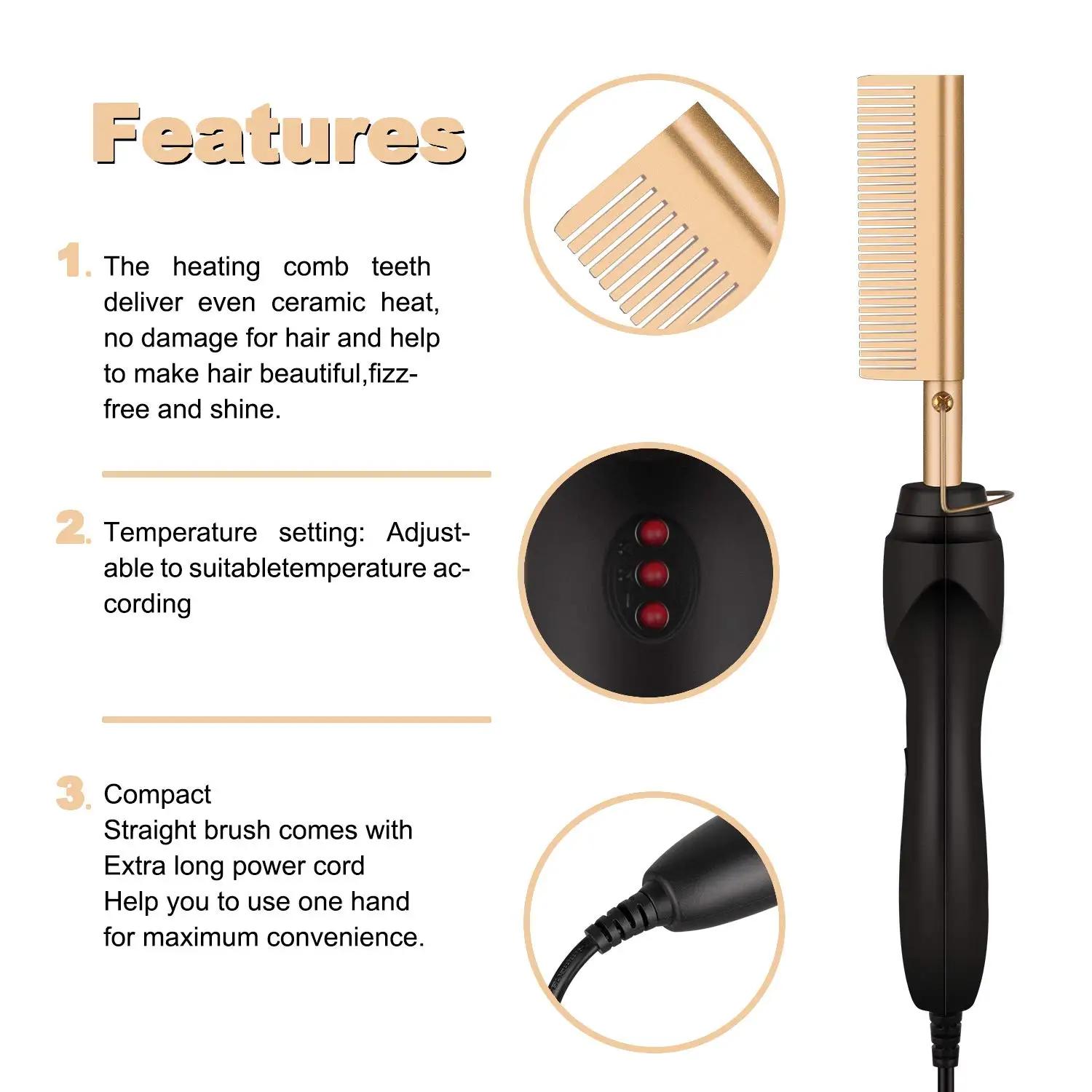 Peigne chauffant 2-en-1 : Lisseur électrique à chauffage rapide, portable, anti-brûlure, pour cheveu