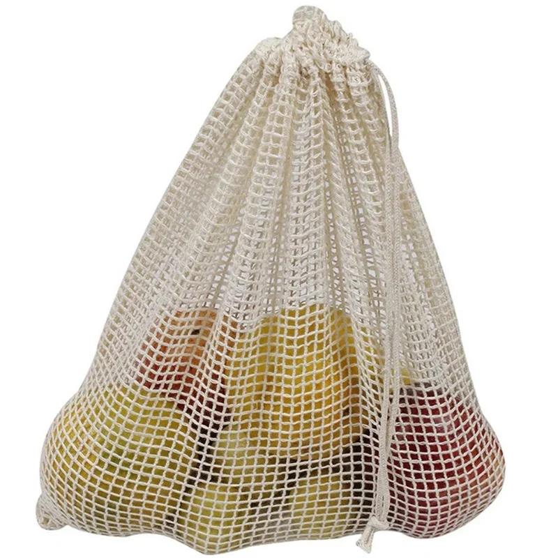 Sacs de produits en maille de coton réutilisables, pour légumes, fruits, aliments, cuisine, sac de r
