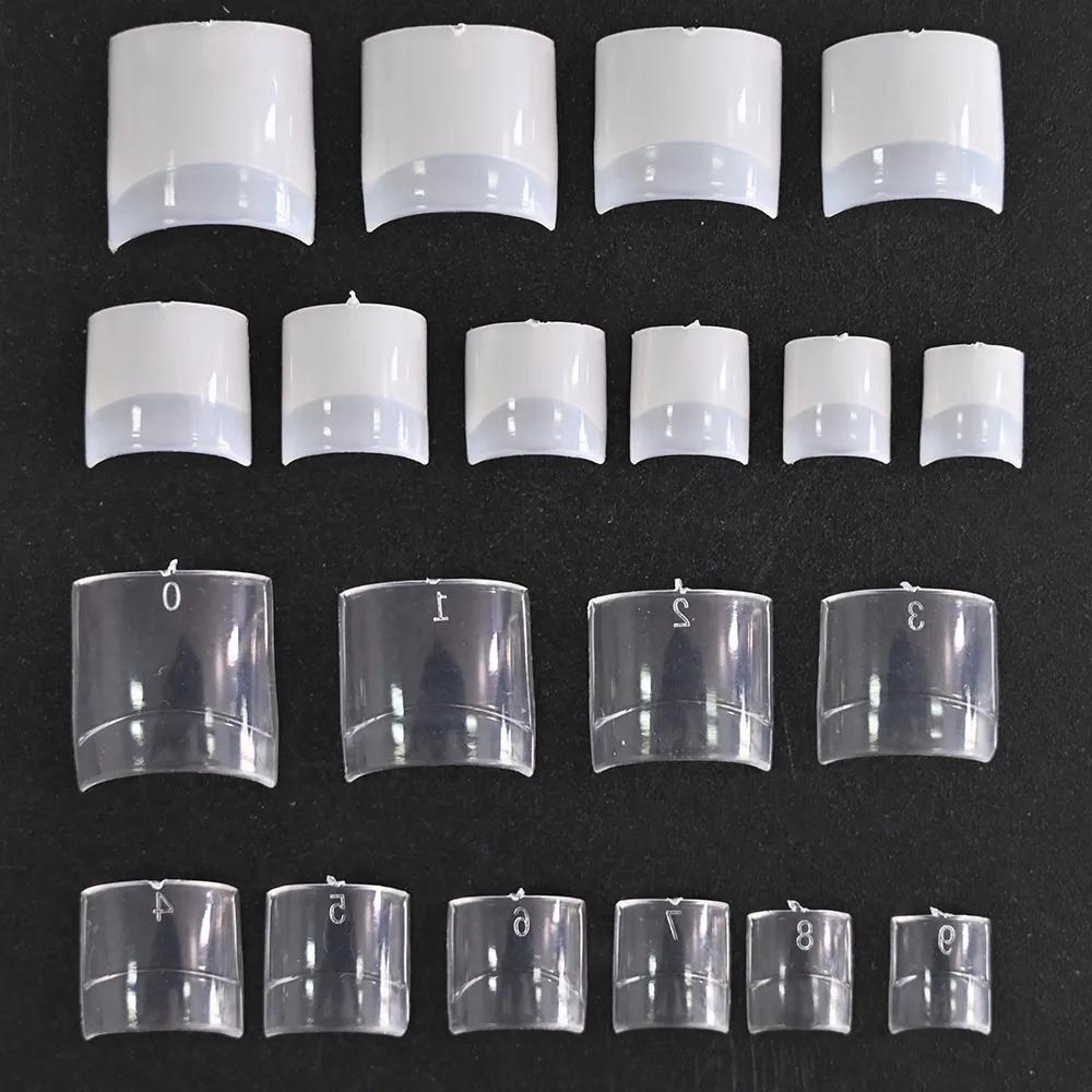 500 pièces/sac, faux ongles courts carrés, style French, demi-couverture, taille 10 (0-9), transpare