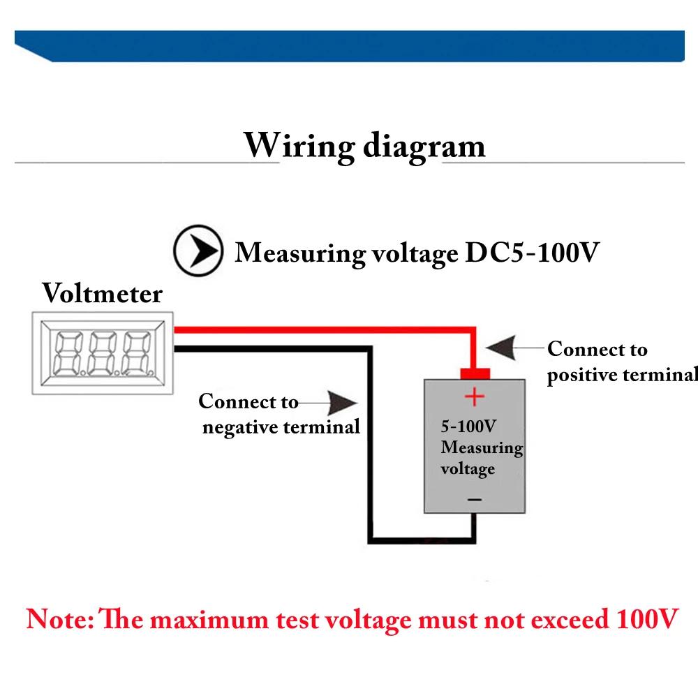 Voltmètre rond à deux fils, affichage numérique LED DC 4-100V, compteur de courant de tension de voi