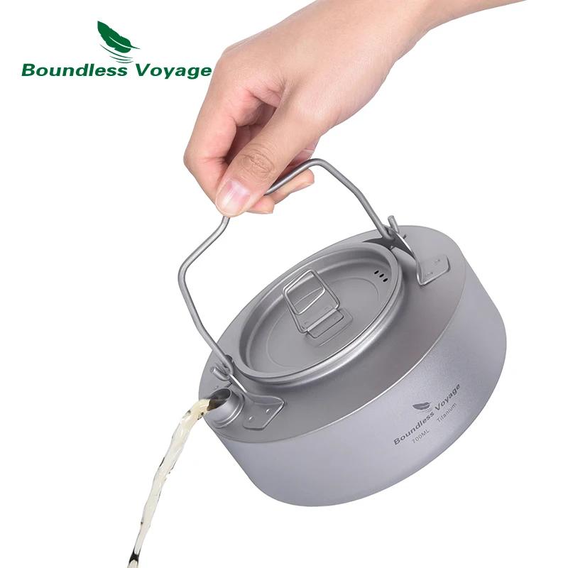 Bouilloire de Camping en titane Voyage sans limites, théière Portable avec poignée pliante, ustensil