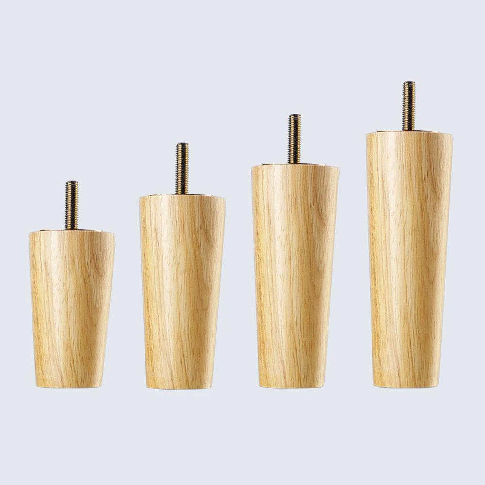 4 pièces M6/M8/M10 vis pieds de meubles en chêne styles européens conique en bois de caoutchouc pied