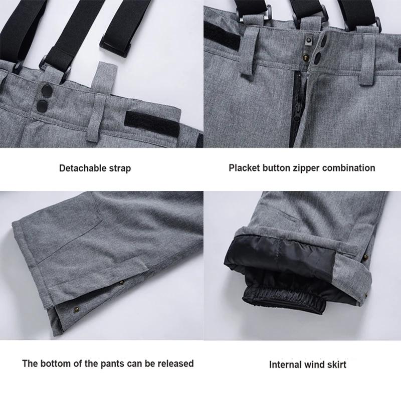 Haute qualité hommes femmes hiver épais chaud pantalons de ski coupe-vent imperméable à bretelles pa