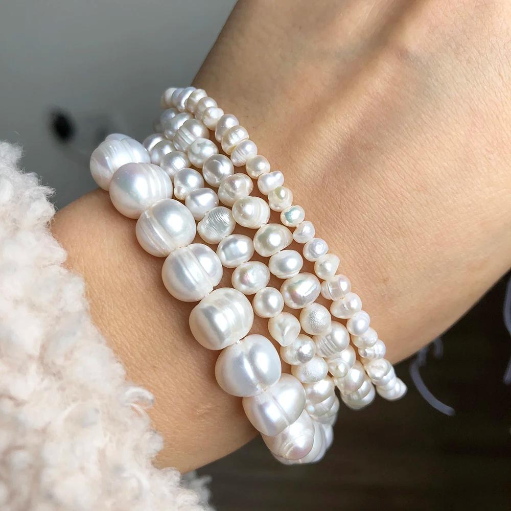 Perles d'eau douce blanches naturelles, perles de culture rondes irrégulières pour bricolage de femm