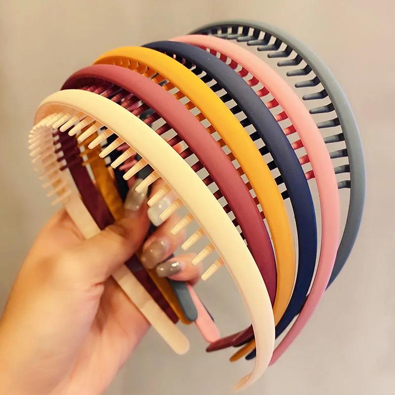 Serre-têtes colorés mats à dents pour femmes, bandeaux de finition pour cheveux rebelles, accessoire