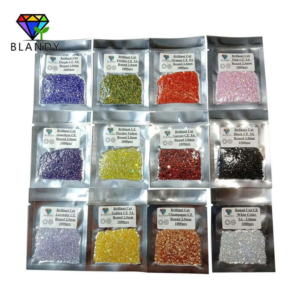 1000 pcs/Lot 0.8 ~ 3.0mm 5A qualité diverses couleurs en vrac CZ pierre ronde brillant coupe cubique