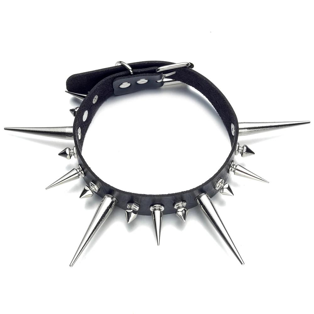 Collier ras du cou Punk en Faux cuir pour femmes et hommes, longs Rivets cloutés, Style gothique, ac