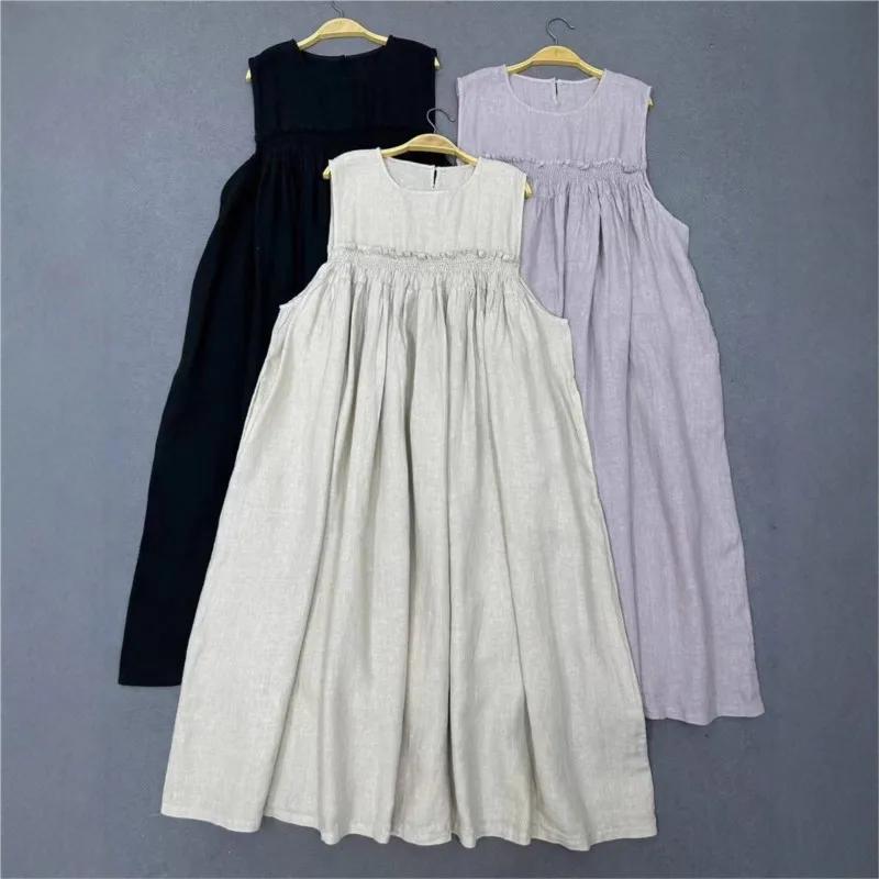 Johnature décontracté sans manches nouveau Style robe pour les femmes été décontracté ample Simple t