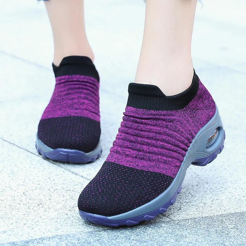 Baskets de marche pour femmes, chaussettes tissées à la mode, respirantes, confortables, chaussures 
