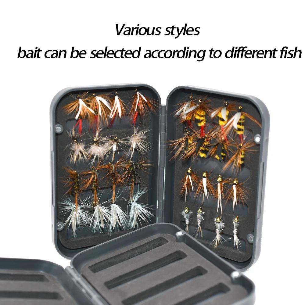 MNFT 32 pièces pêche mouche ensemble boîte sec humide nymphe banderoles mouche assortiment eau salée