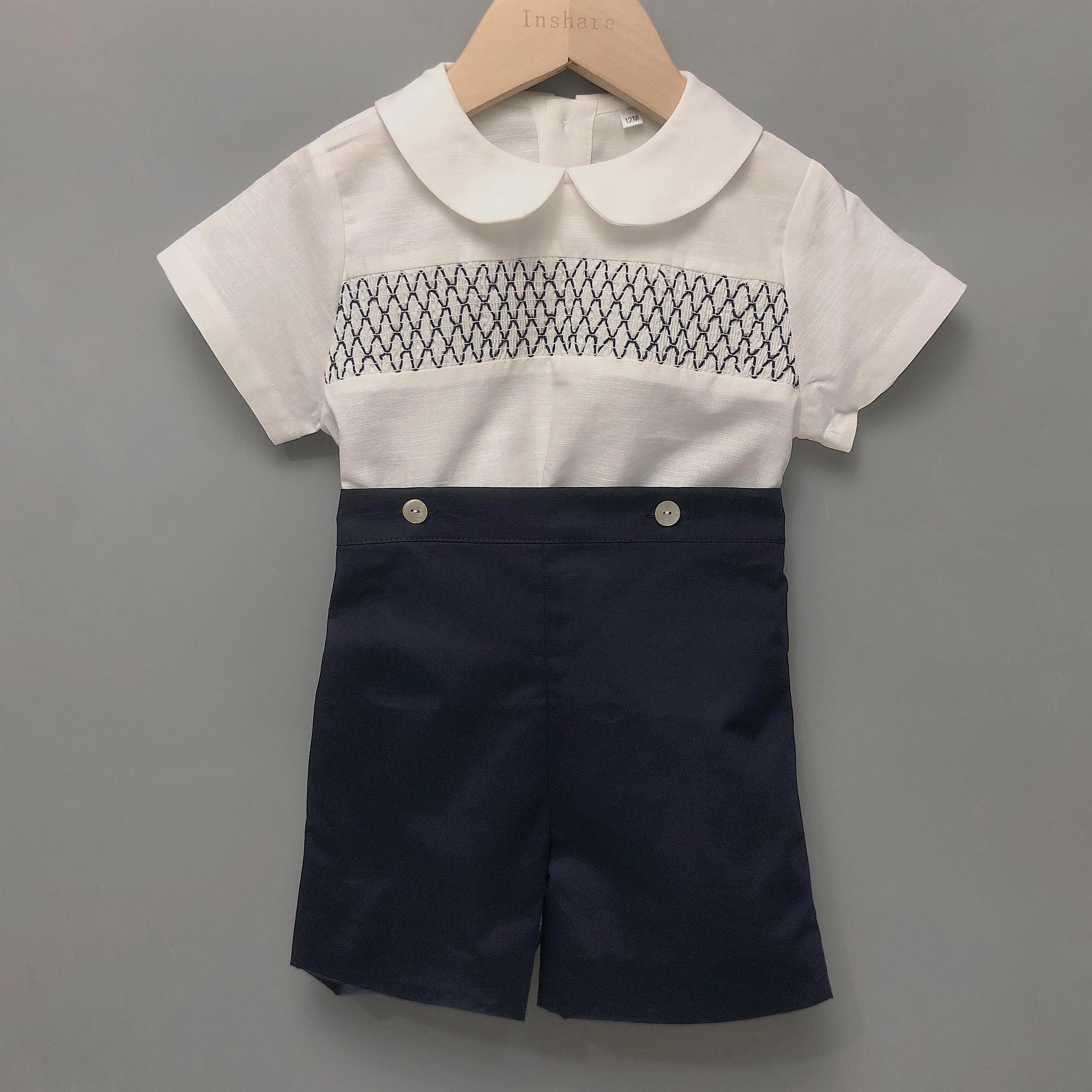 Ensemble de Boutique pour enfants, 2 pièces, smocks espagnol, en coton et lin, costume à manches cou