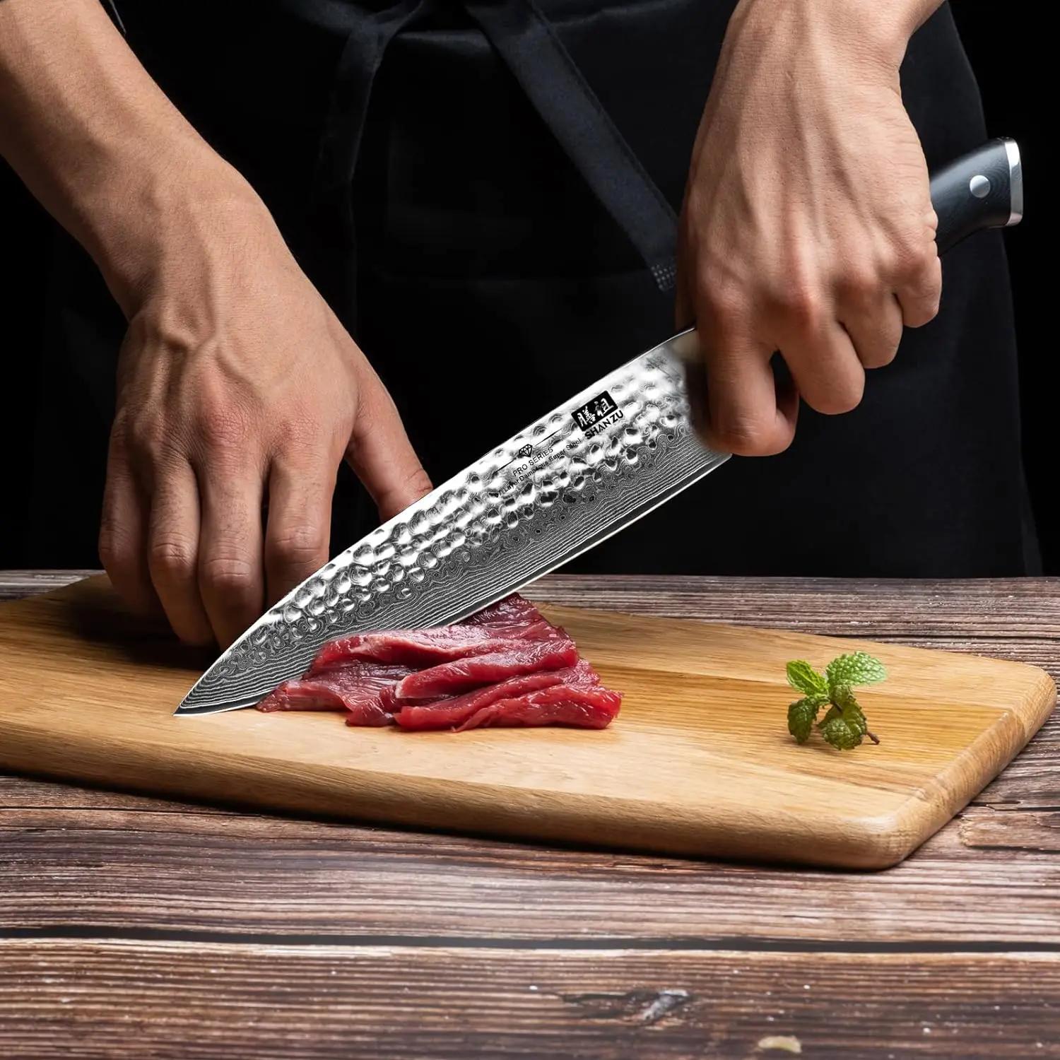 SHAN ZU-Couteau de chef japonais en acier Damas, 8 pouces, ustensile de cuisine professionnel, opaqu
