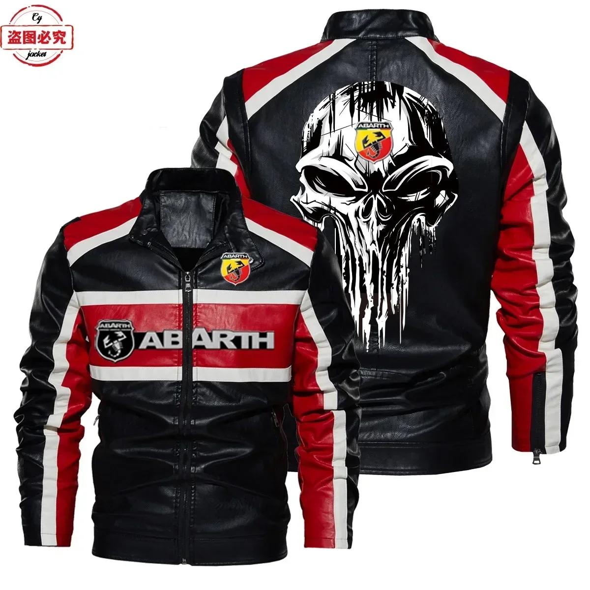 Veste en cuir avec logo de voiture ABARTH, veste rétro en cuir pu, coupe-vent, veste d'automne et d'