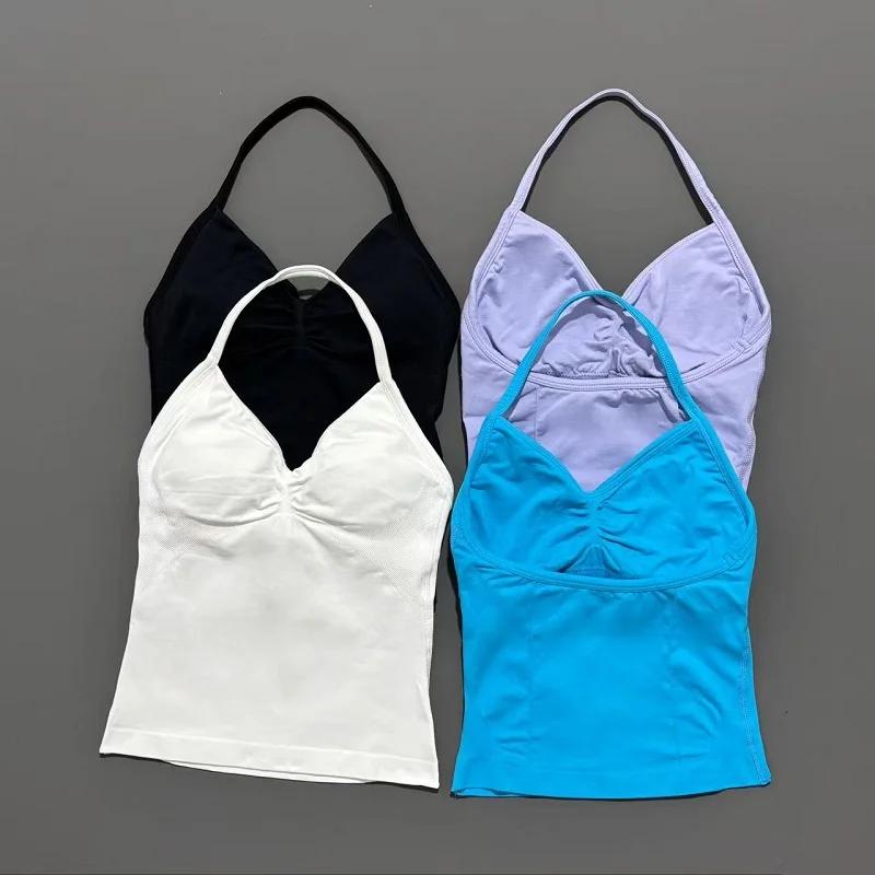 Hauts de sport pour femmes, débardeur de Yoga sans couture avec coussinets amovibles, col en V, haut