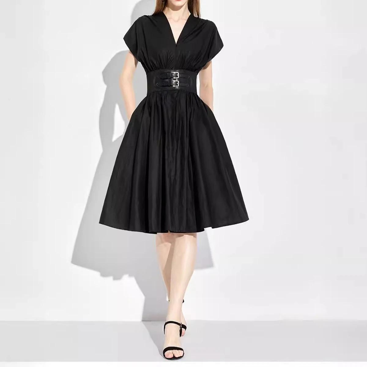 CHCH – robe longue pour femmes, col en v, sans manches, taille haute, Slim, noire, tenue de fête d'a