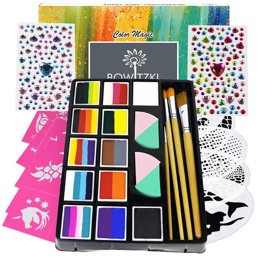 Bowitzki Kit de peinture pour le visage professionnel 12 couleurs x 10g, ensemble de peinture pour l