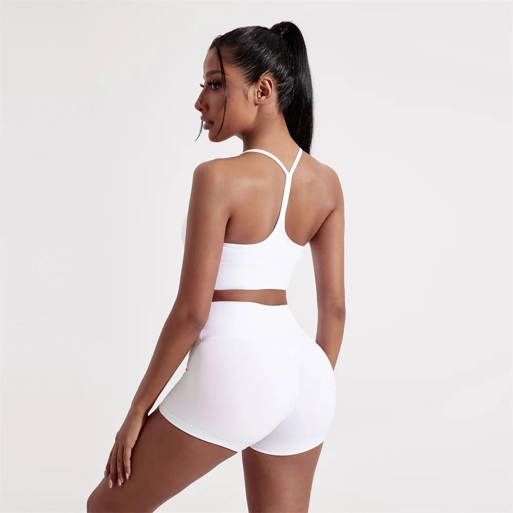 Ensemble court Yoga femme 2 pièces dos croisé - Soutien-gorge Y Shine + leggings taille haute - Sport serré sexy