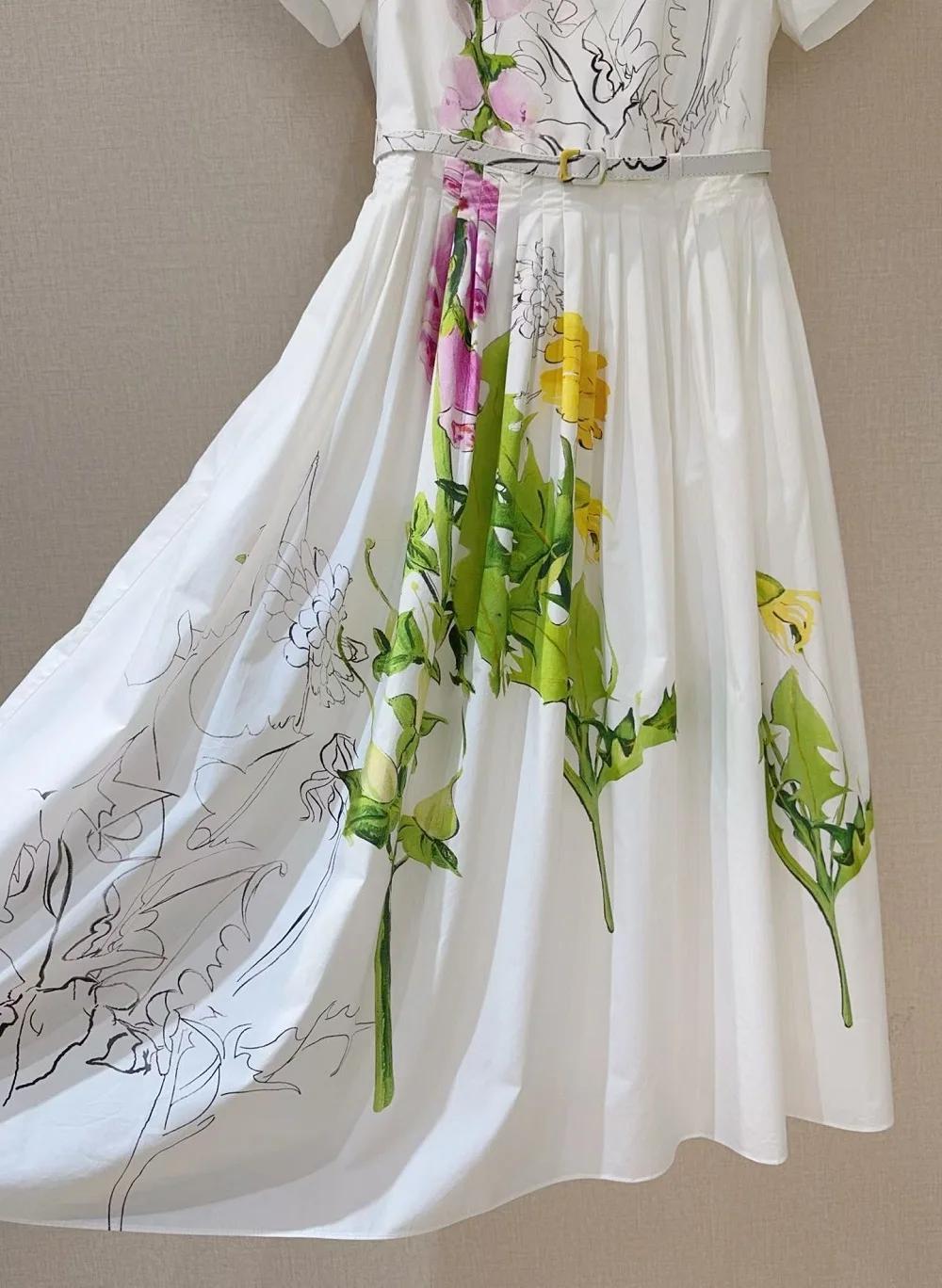 Top qualité nouveau 2026 printemps été robe femmes feuilles vertes imprimé fleuri poche Patchwork ma