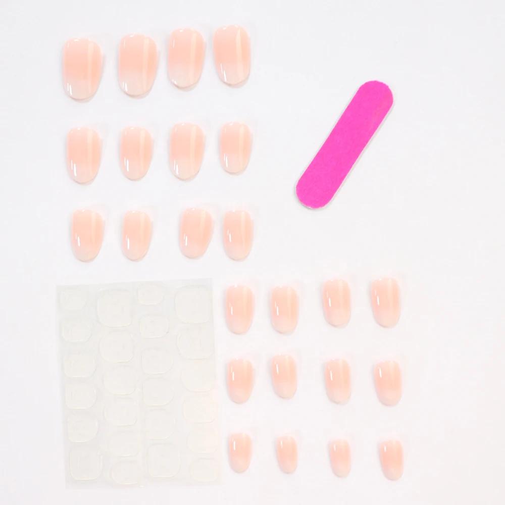 24 pièces presse sur ongles court amande rose couleur bonbon blanc Gradation Nail Art paillettes fau