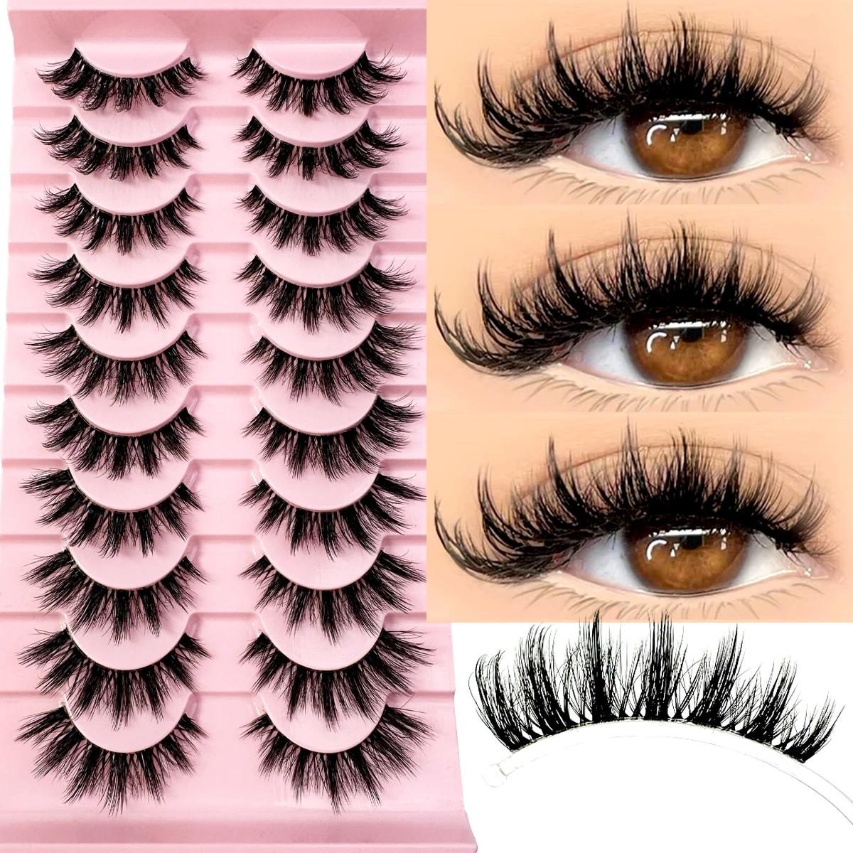 10 paires naturel longue tige transparente 3D vison cils Manga cils chauds faux cils moelleux doux c