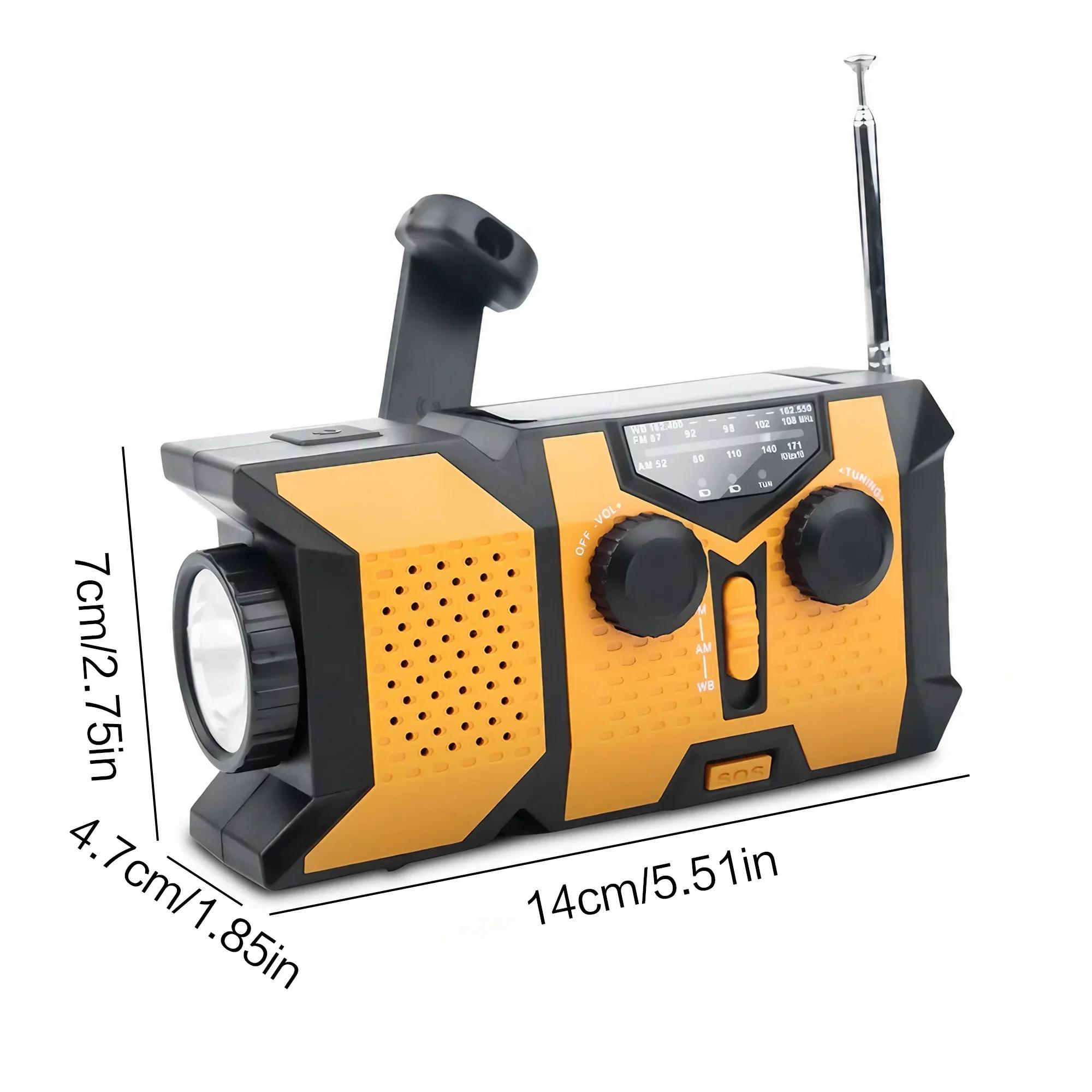 Radio solaire d'urgence à manivelle avec lampe de poche LED, radio météo portable AM/FM/NOAA avec ch