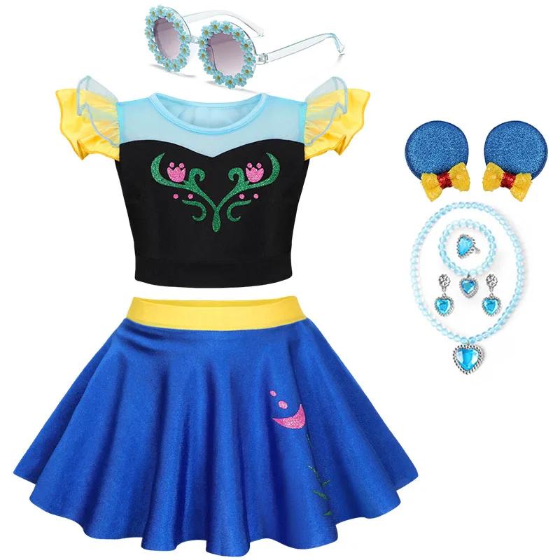 Été enfants filles deux pièces Elsa plage Bikini maillot de bain 2025 enfants raiponce Jasmine maill