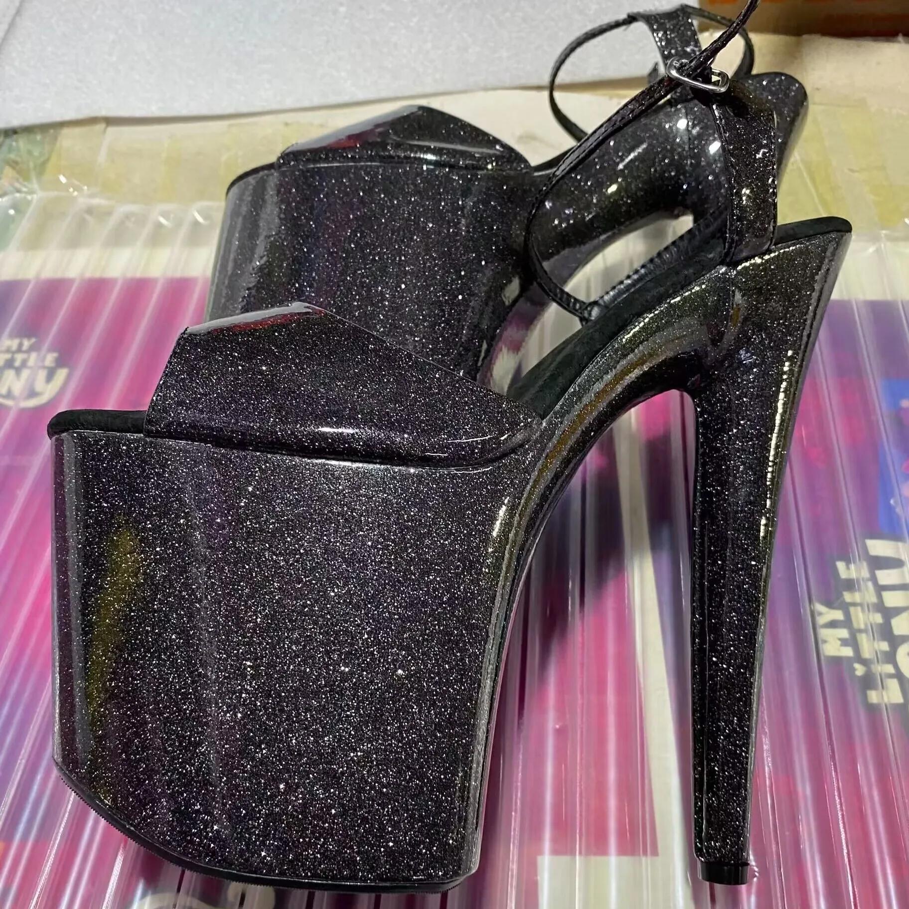 20 cm sexy pôle danse chaussures visage brillant flash cristal haine ciel haute sandales plate-forme