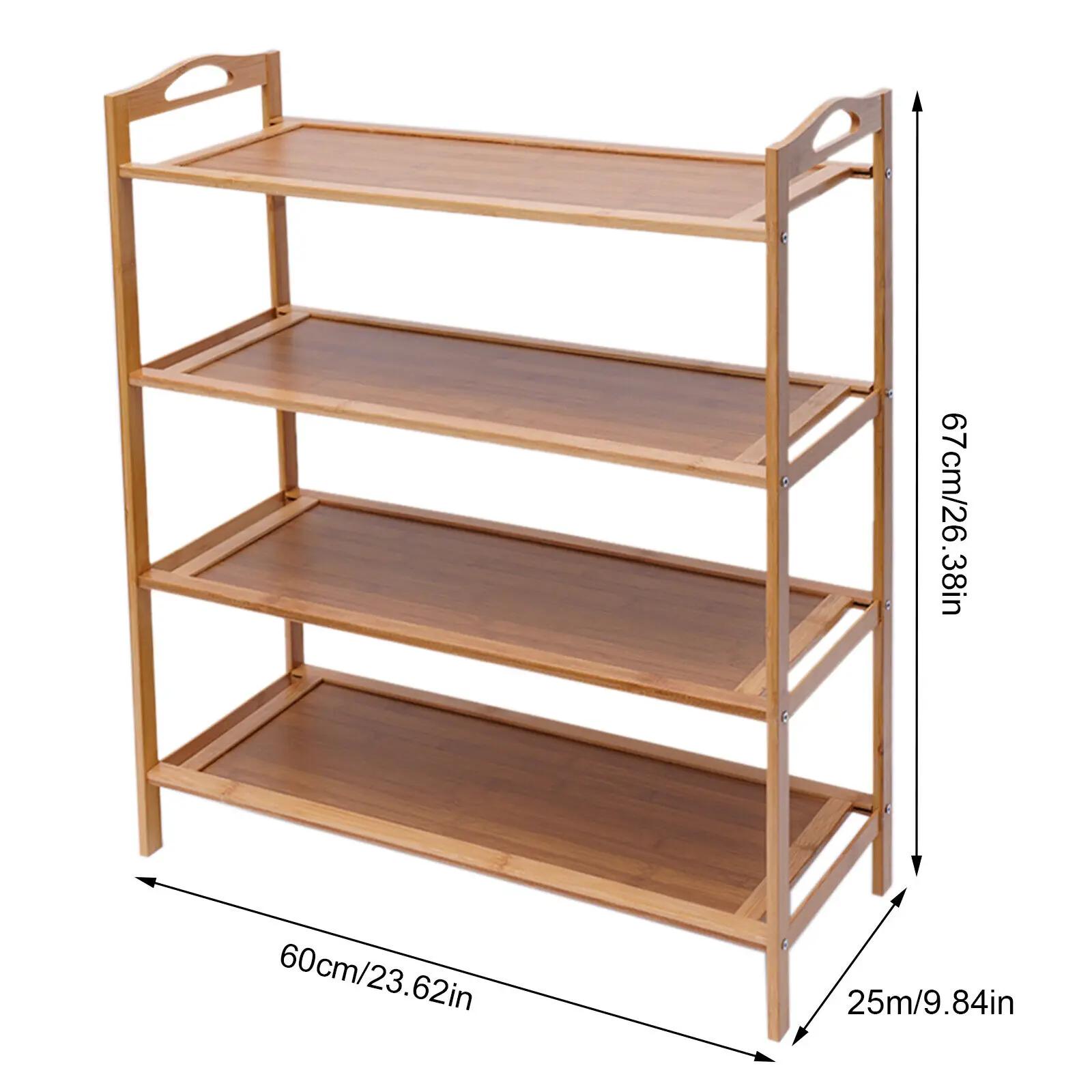 Étagère en bambou durable à 4 niveaux, meuble de maison en bois, rangement pour chaussures, T1