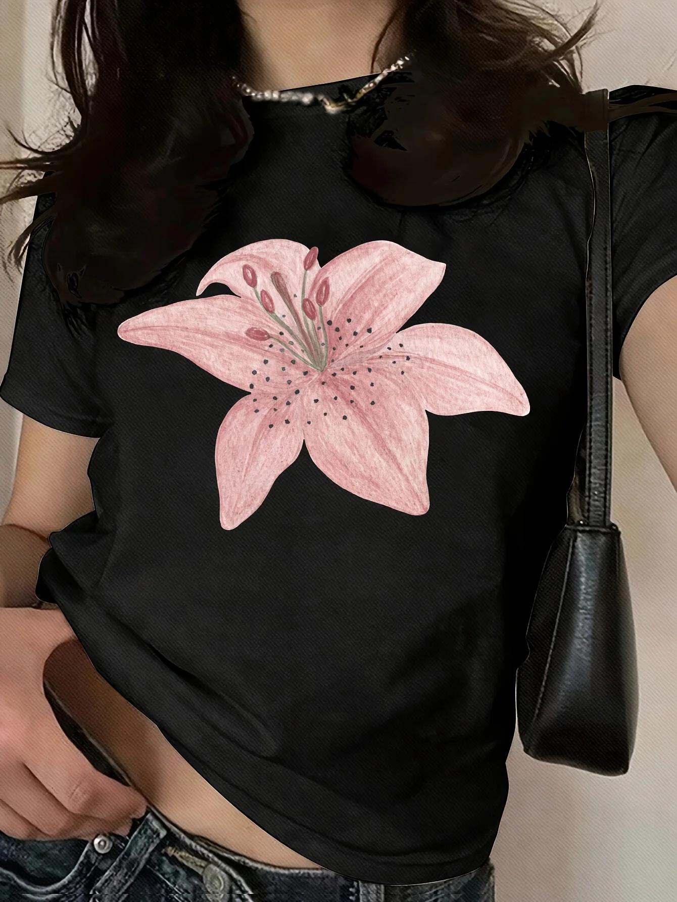 Femmes décontracté imprimé fleuri femmes col rond décontracté à manches courtes T-Shirt été Harajuku