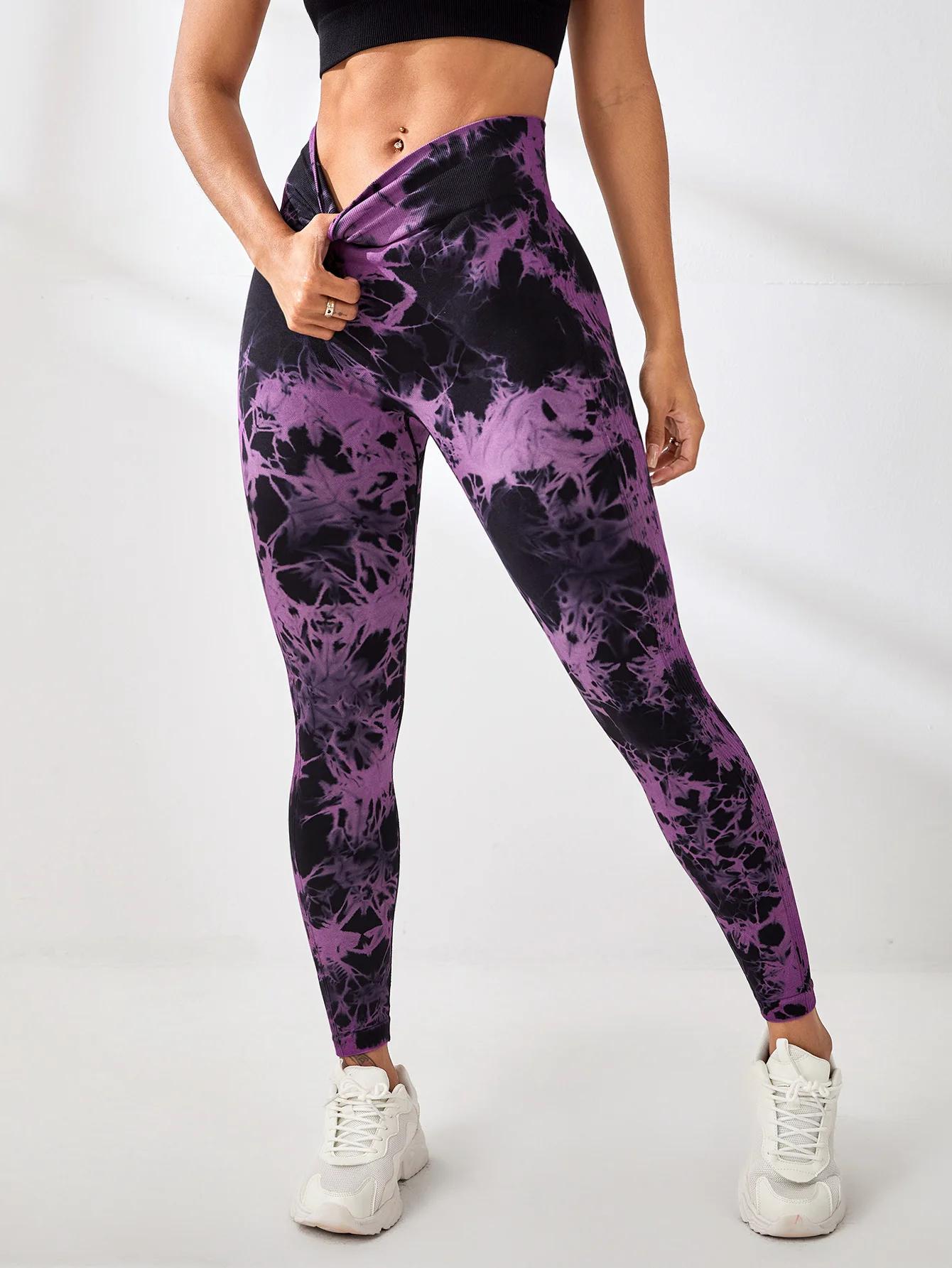 Femmes sans couture cravate colorant Yoga Leggings taille haute Fitness Sexy mode Leggings course bo