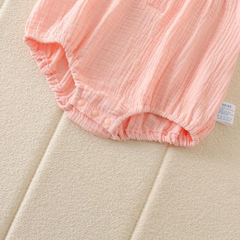 Combinaison pour nouveau-né 0-2 ans, été 2026, adorable barboteuse en gaze de coton 100% à motif fra