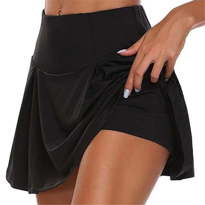 Été femmes Sprints Tennis danse Fitness jupes courtes séchage rapide solide femme doublure taille ha