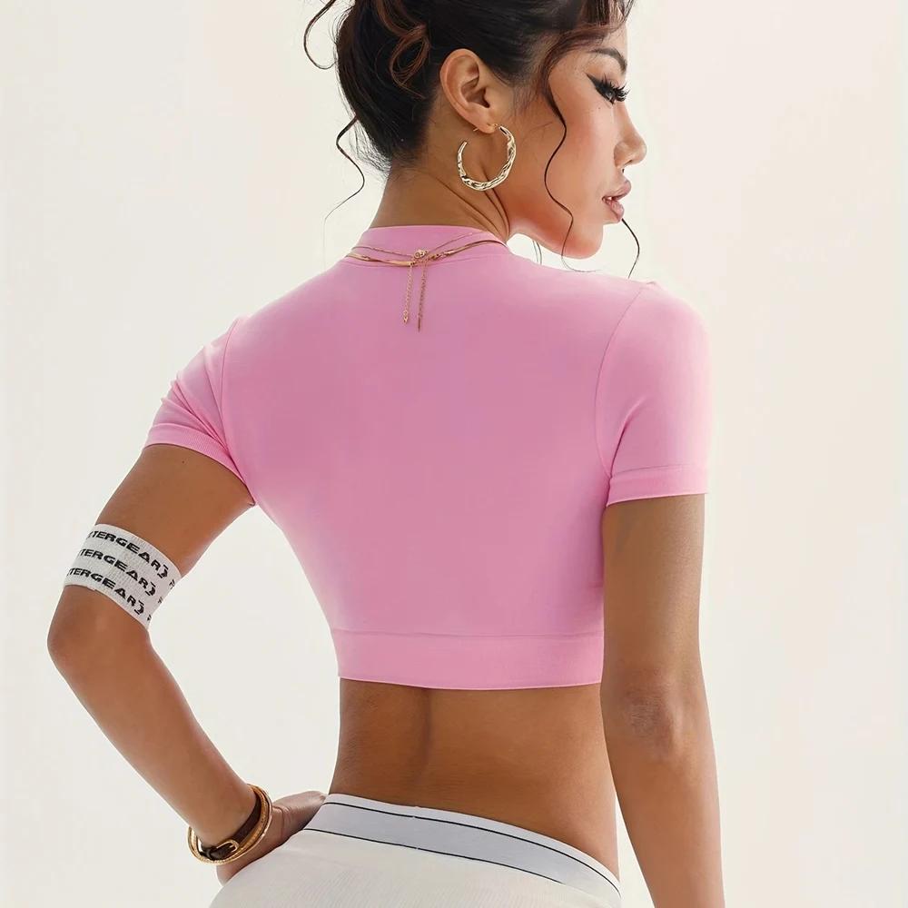 Zippy – haut court de Yoga à manches courtes pour femmes, sans couture, chemises extensibles, vêteme