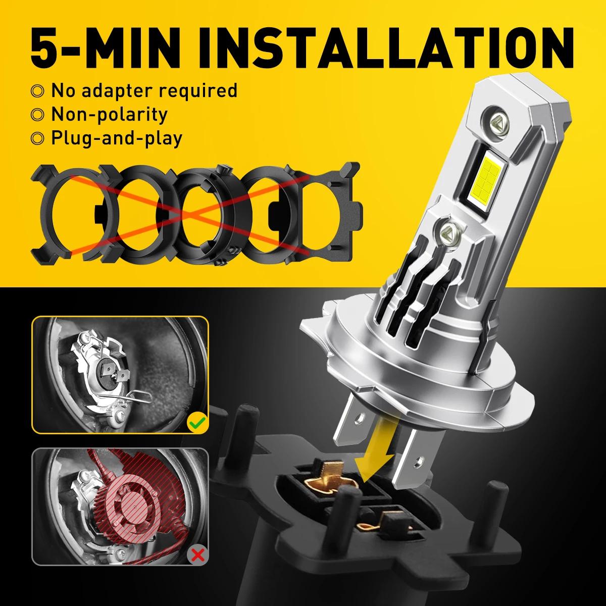 AUXITO 2 pièces meilleures ampoules LED Turbo H7 avec ventilateur puce CSP haute puissance 100W 2000