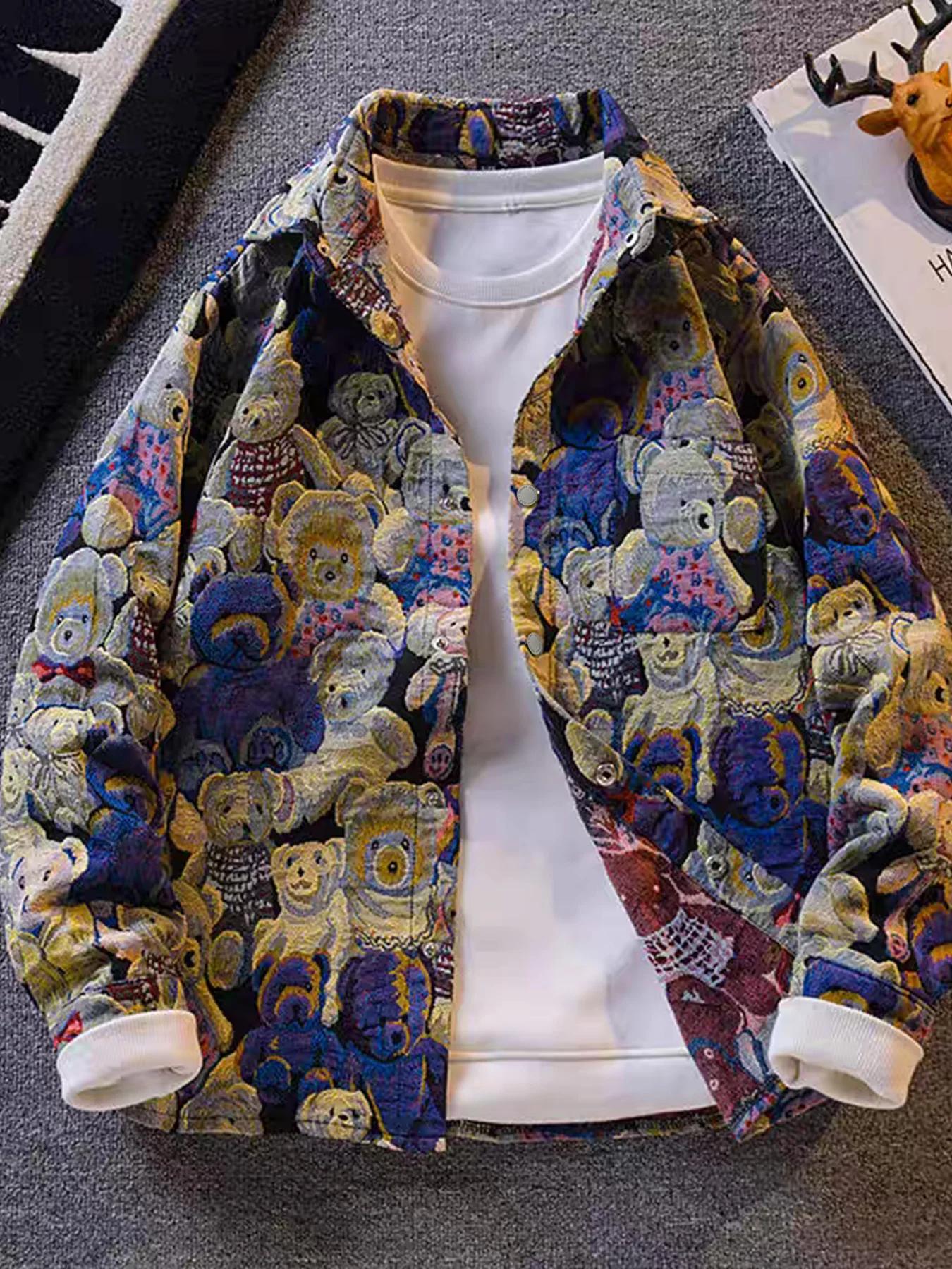 Veste Teddy Bear à imprimé intégral de style High Street pour hommes, tendance et élégante, manteau 