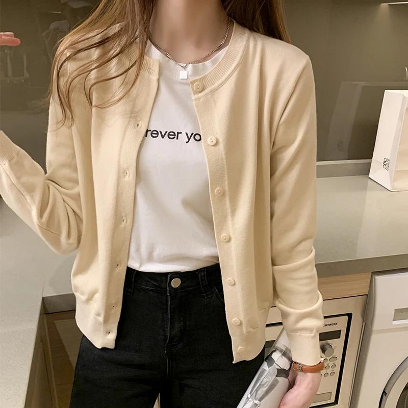 Cardigan en tricot pour femme AOSSVIAO, collection Printemps 2026, col rond, décontracté, couleur un
