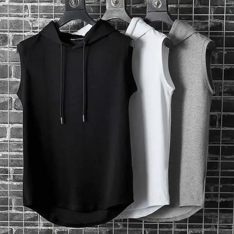 Couleur unie 2023 flambant neuf hommes débardeurs gilet sans manches t-shirts pour homme à capuche h