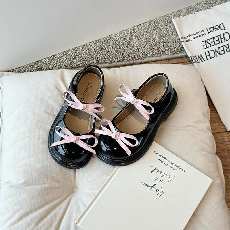 Printemps Fille Mary Janes Argent Noir Bowvétérans t Élégant Enfants Chaussures En Cuir Chunky Rond 
