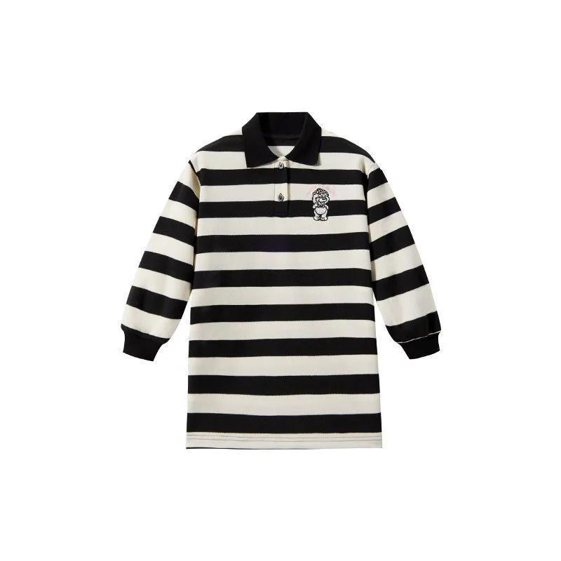 Robes à rayures pour filles, automne printemps, manches longues, col polo, sweat-shirt, mode enfants