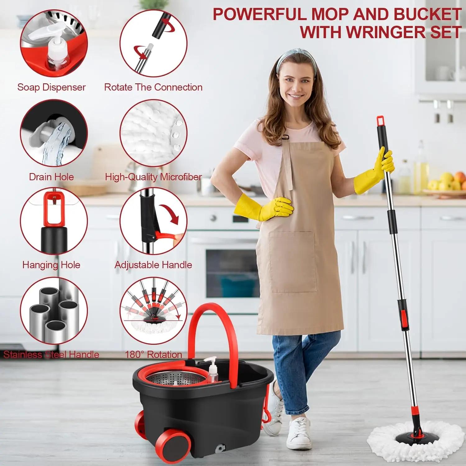 Vadrouille rotative avec 3 têtes de rechange en microcarence, livres à rotation à 360 °, manche arc-