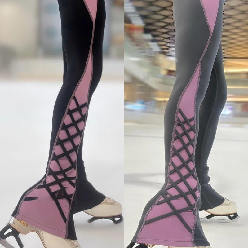 Pantalons de patinage sur glace professionnels, pantalons d'entraînement de patinage à fleurs, taill