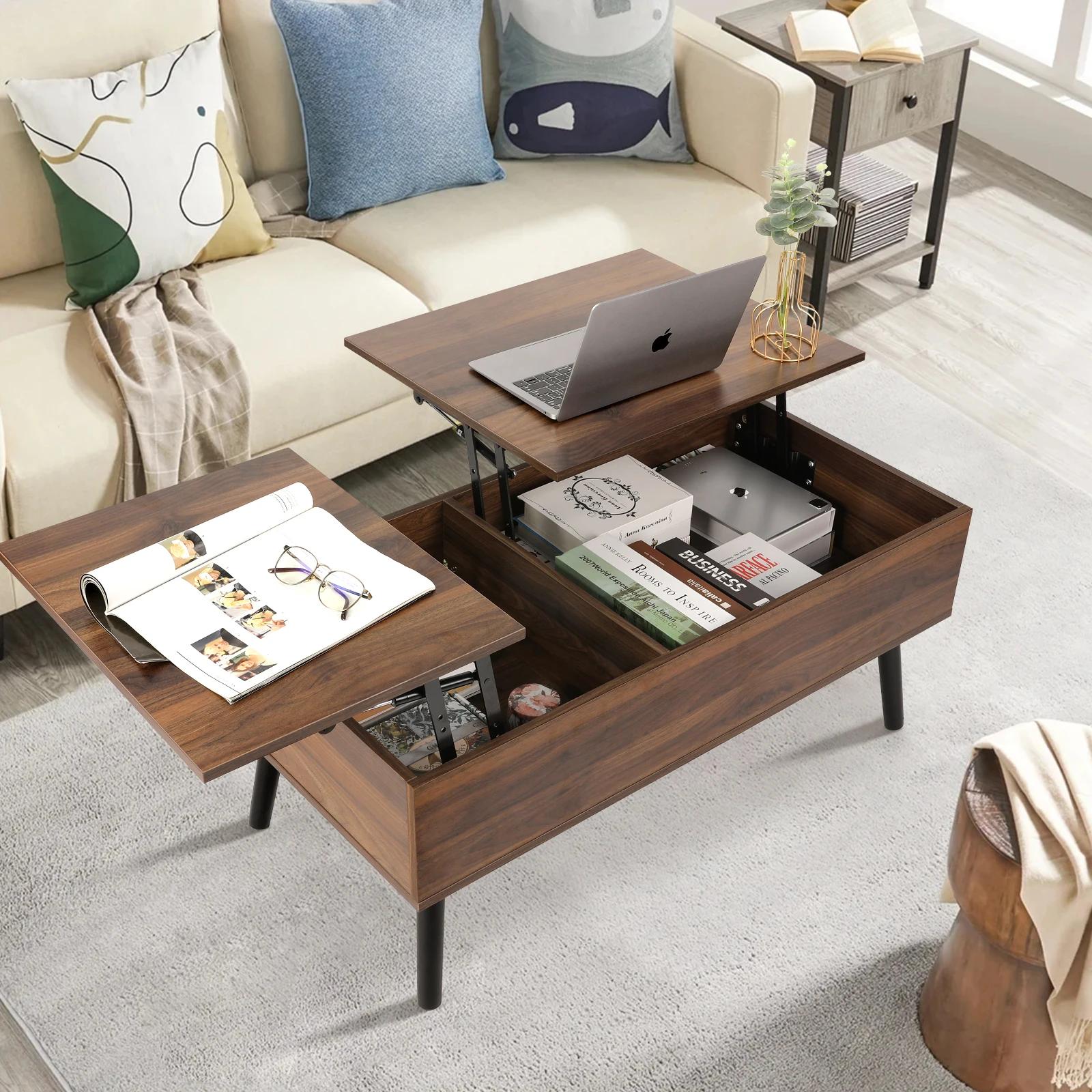 VOWNER-Table Basse artificiel évatrice avec Compartiment de Rangement Mathié et Caché, Plateau de Ta