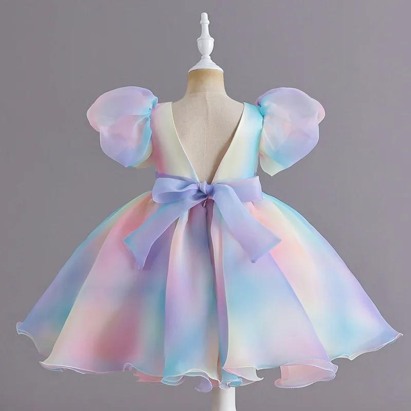 Robe de soirée tutu arc-en-ciel pour filles, costume de princesse pour enfants, vêtements de demoise