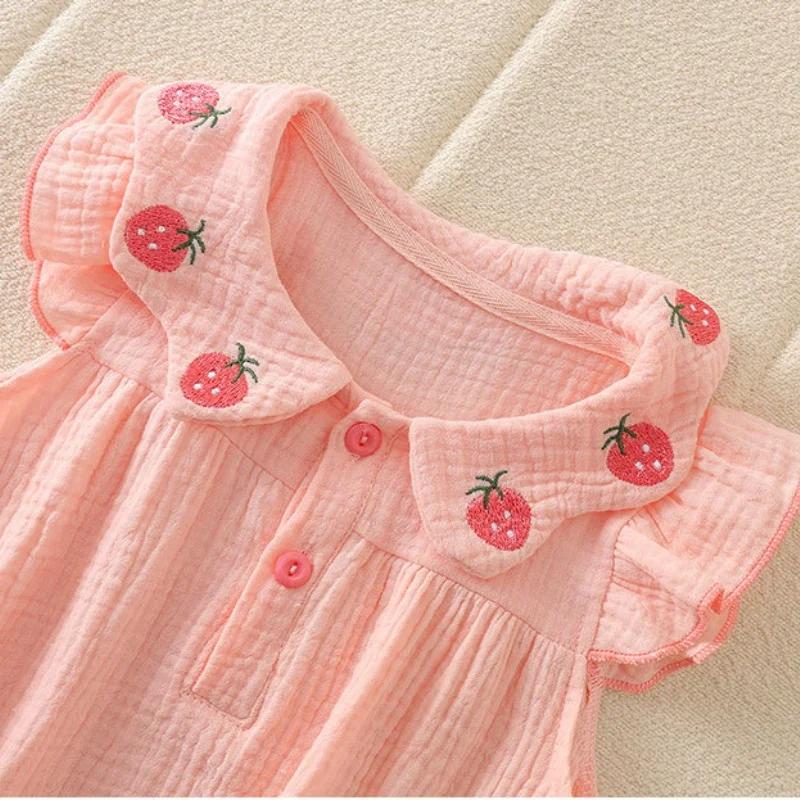 Combinaison pour nouveau-né 0-2 ans, été 2026, adorable barboteuse en gaze de coton 100% à motif fra