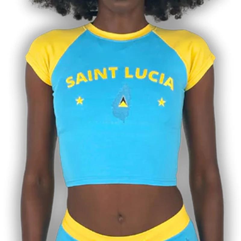 T-shirt à manches courtes et col ras du cou pour femme, vêtement de sport décontracté, haut court, b