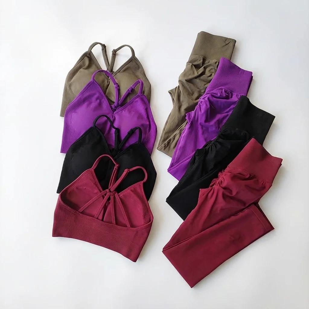 Ensemble de yoga sans couture pour femmes, soutien-gorge de sport taille haute, leggings, ensemble d