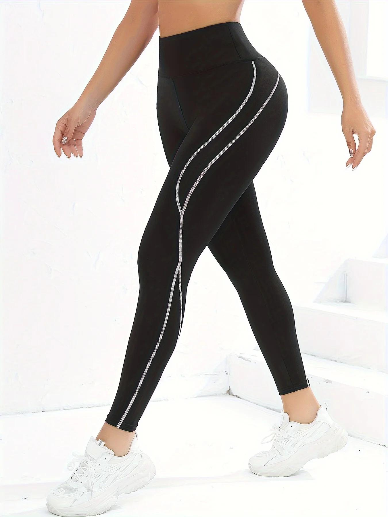 Leggings de yoga taille haute pour femmes, leggings de fitness à rayures blanches latérales