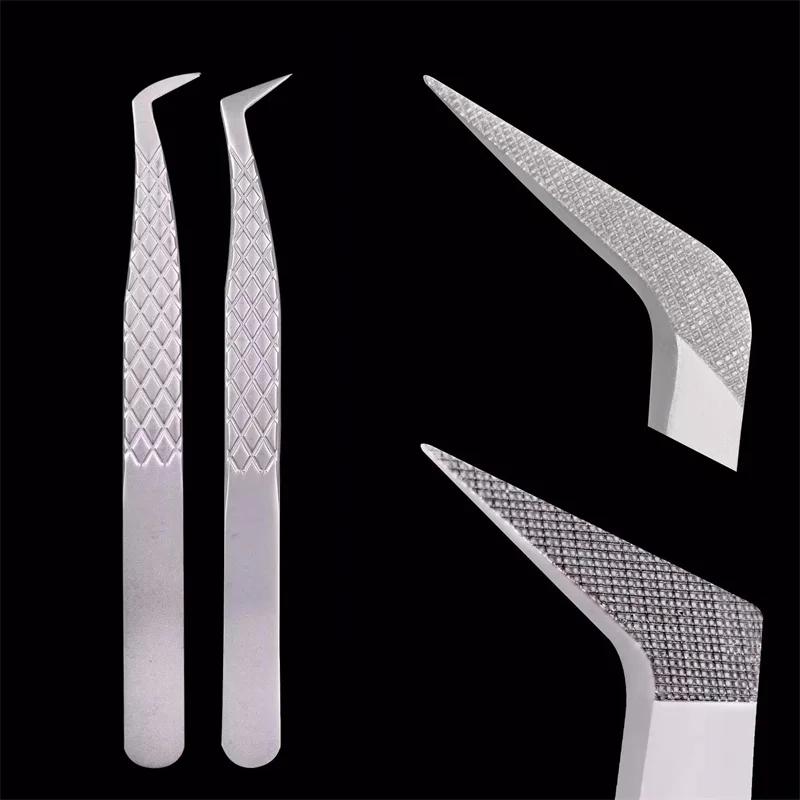 Pince à faux-cils à pointe en Fiber nanométrique, pour Extension de cils, méga Volume, pointe fermée
